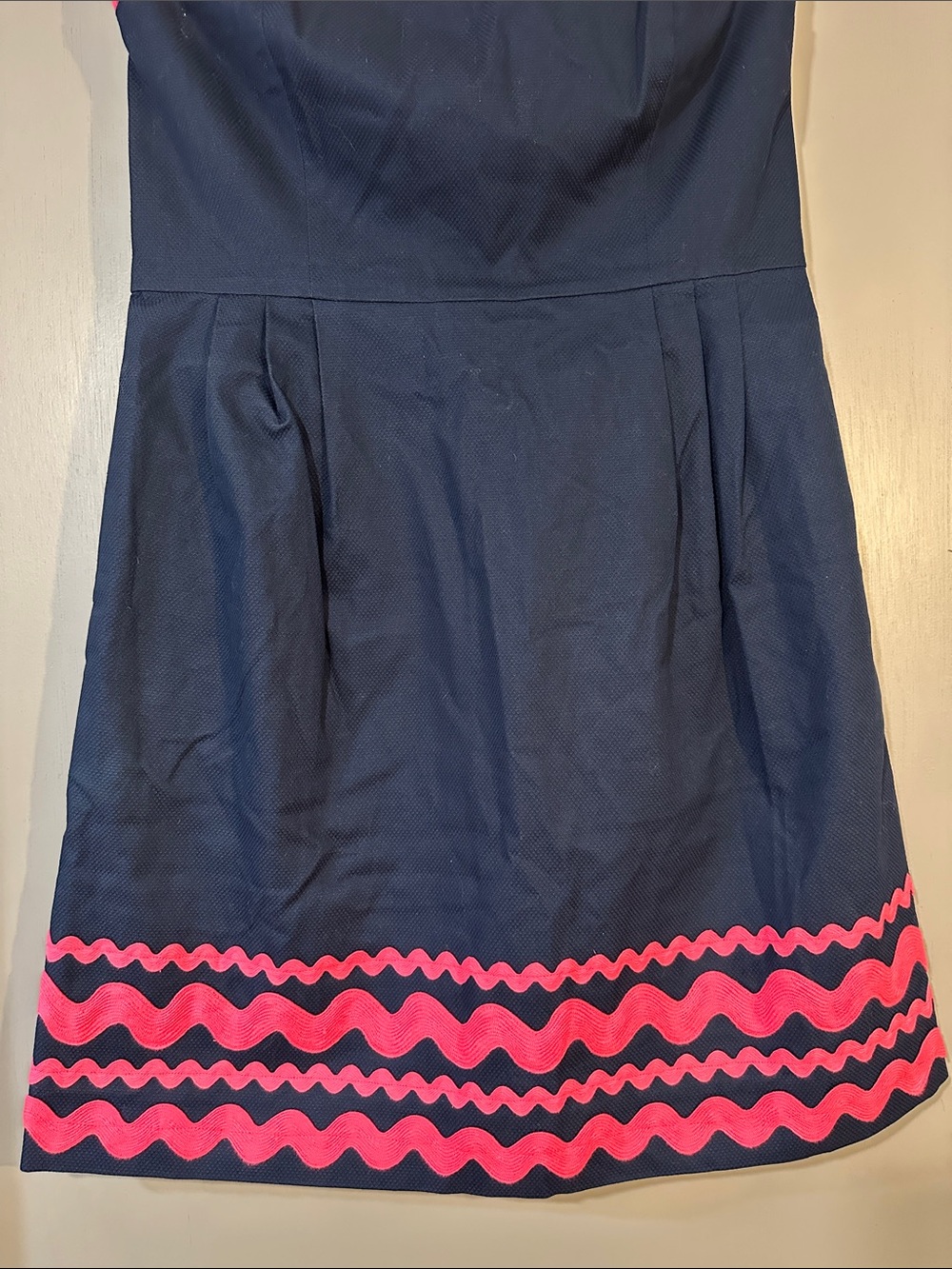 Vineyard Vines Strapless Navy Dress Pink Trim Size 12 Preppy Summer Fit & Flare - Picture 3 of 5